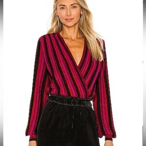 Ronny Kobo Collection Pink and Black V-Neck Top